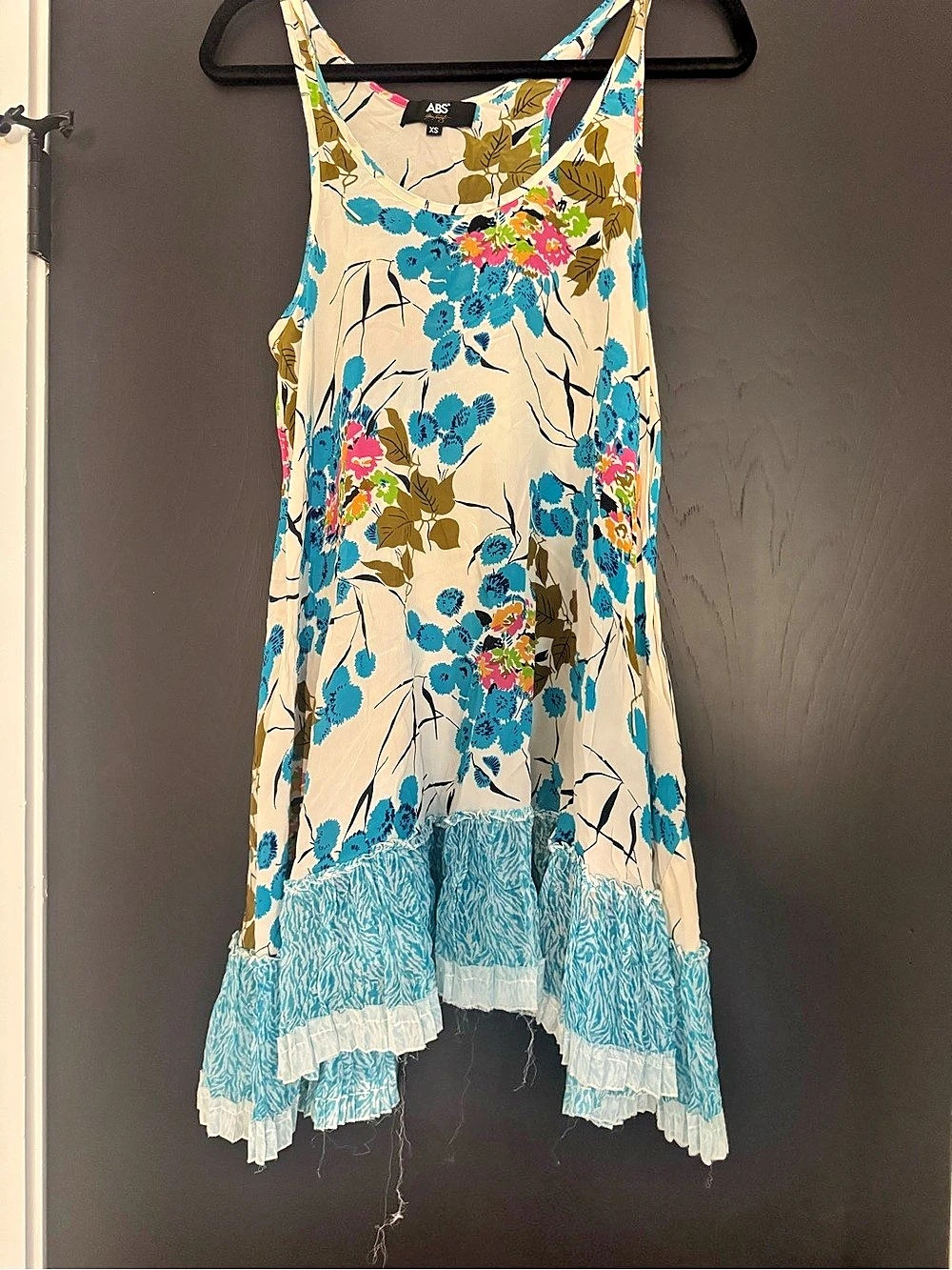 ABS by Allen Schwartz Silk Floral Maxi Dress Cream & Blue XS